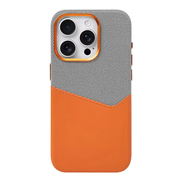 Coque iPhone 16 à 16 ProMax Cuir Et Tissu
